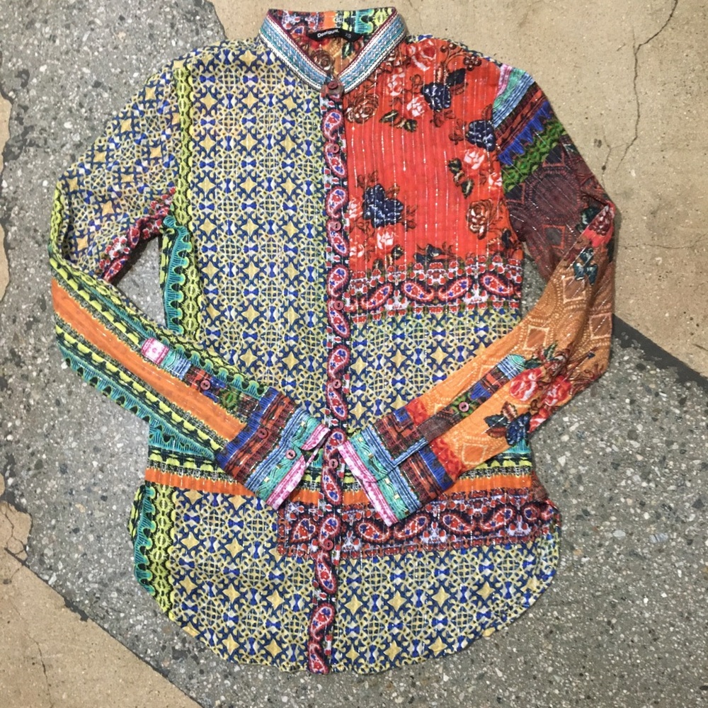 Desigual mixed media long sleeve button down
